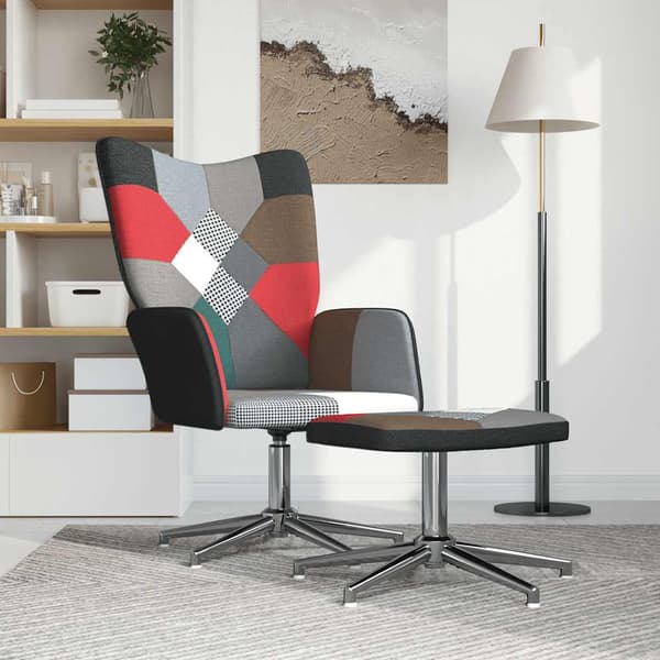 vidaXL Patchwork-fåtölj med fotpall, klädd i tyg