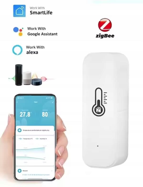 Tuya TH08W Zigbee temperatur- och fuktighetssensor, gateway krävs, vit