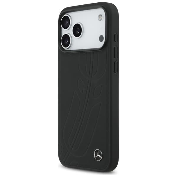Mercedes Læder Stort Laurel Leaf MagSafe-etui til iPhone 17 Pro Max Sort