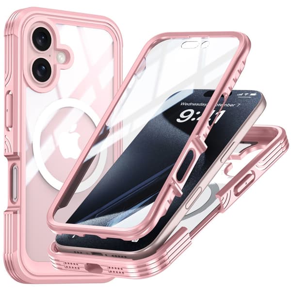 iPhone 16 Plus -iskunvaimennussuoja MagSafe-lasilla, pinkki