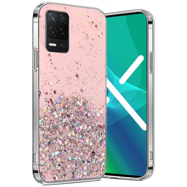 Realme 8 5G-skal, glittrigt, rosa