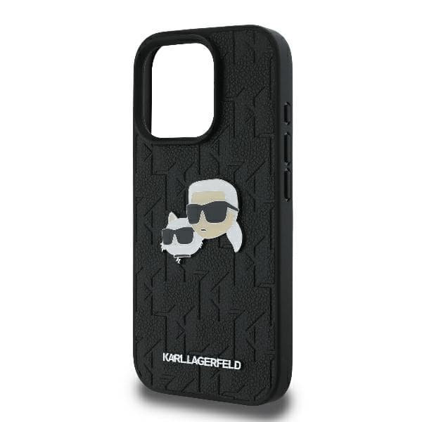 Karl Lagerfeld Monogram Karl&Chaoupette Head Pin-etui til iPhone 16 Pro, Sort
