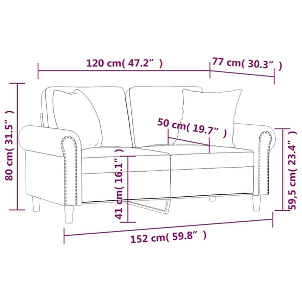 vidaXL 2-sitssoffa med kuddar vinröd 120 cm sammet