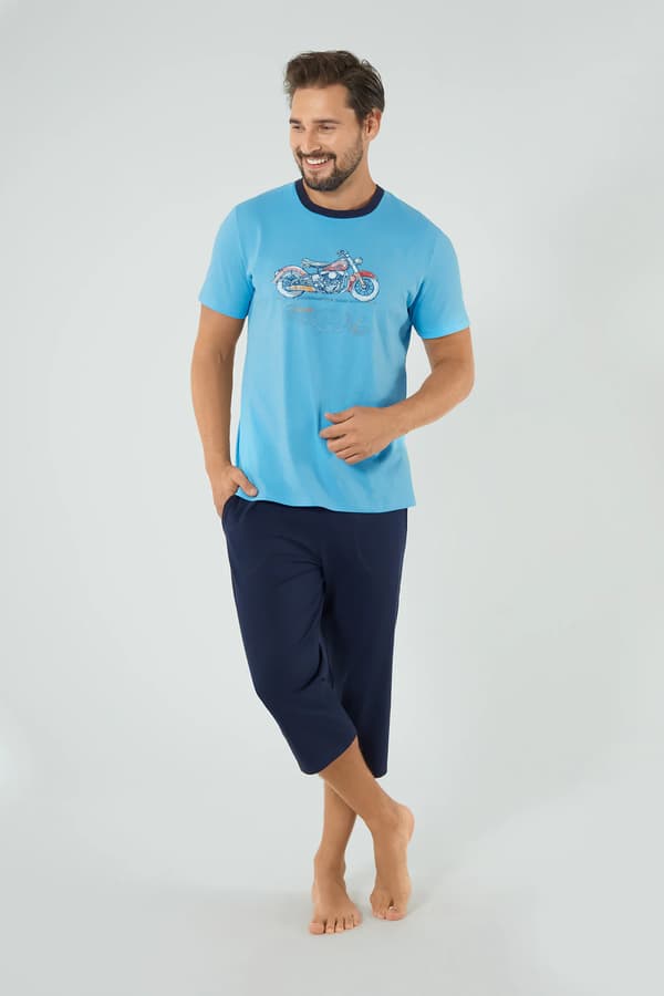 Junak herrpyjamas med korta ärmar, 3/4 byxor S