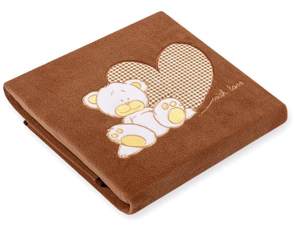 Fleecetæppe til babyer - Milo - Bamse med hjerte, brun