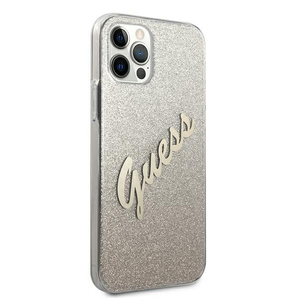 Guess Glitter Gradient Script -suojakuori iPhone 12 Pro Maxille, kulta