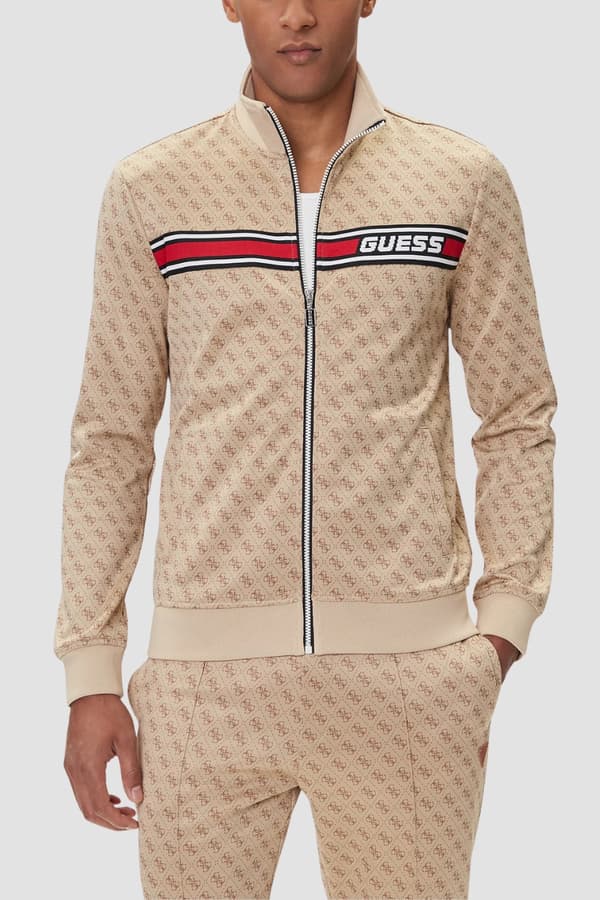 Guess Beige Herrtröja med Dragkedja och Monogram Korbin M