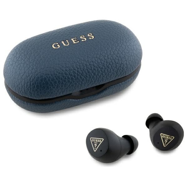Guess TWS Bluetooth Grained Classic Logo Hörlurar + Dockningsstation, Blå