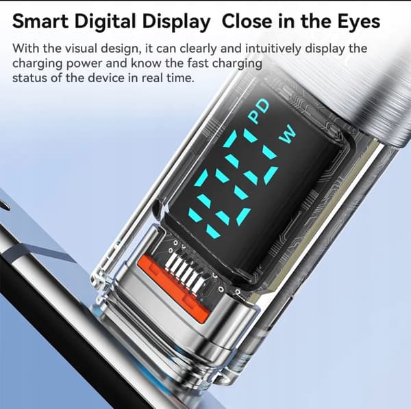TOOCKI Blå USB C til C Kabel 1 Meter 100W PD QC + LCD Wattmeter 100cm