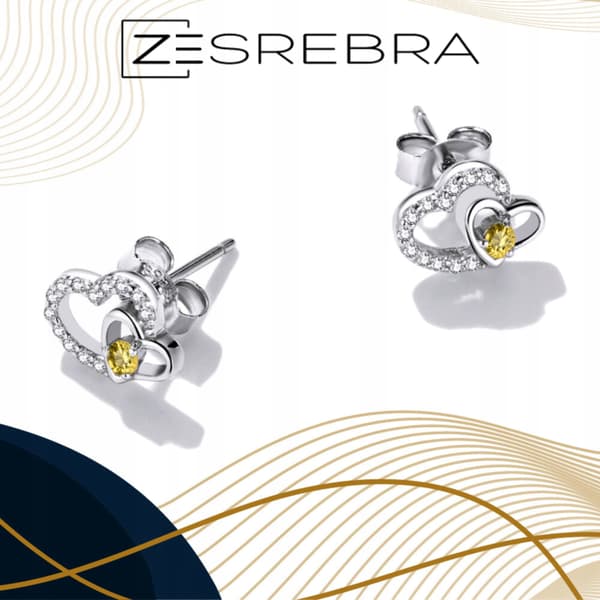 Sølv hjerteøreringe med cubic zircons, sølv pr 925, cubic zircons, hjertekrystaller