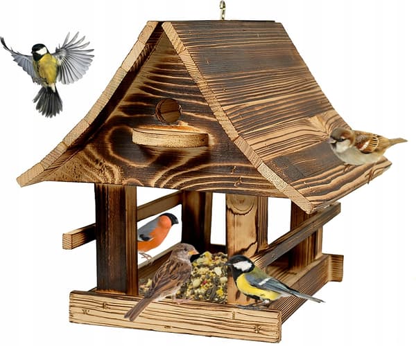 Massiv træfoderautomat XXL TIL fuglefoderautomat lavet af træ 25x26x30CM