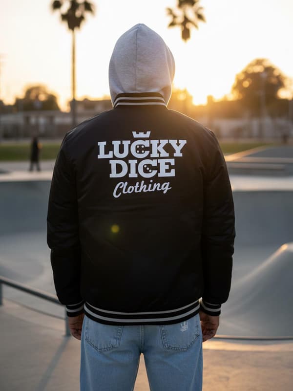 Herr svart Lucky Dice Small Dice collegejacka M