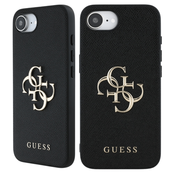 Guess Grained Big 4G Logo Small Classic Logo cover til iPhone 16e, sort
