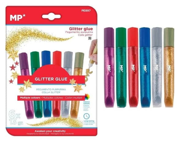 Flydende glitterlim 6 farver