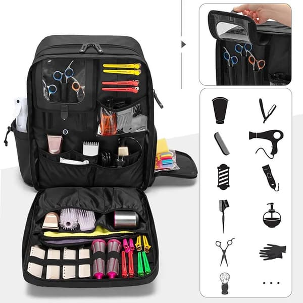 Frisørrygsæktaske til tilbehør, rummelig sort Satchel