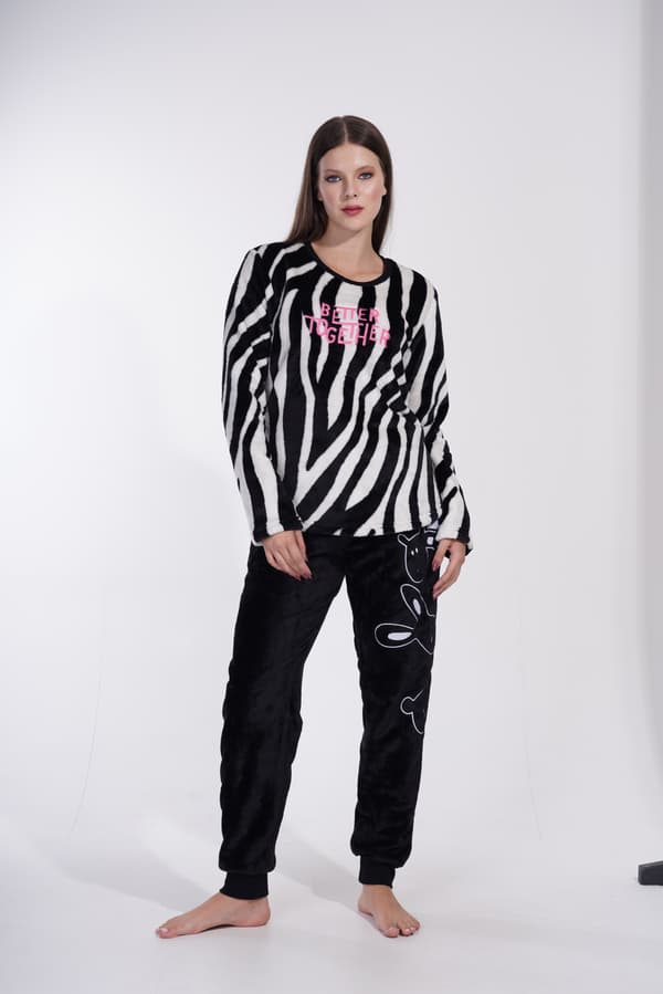 Dame plys vinterpyjamas L 40 varm zebra