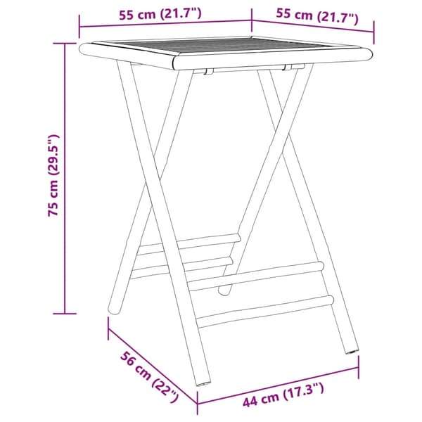 vidaXL foldbart havebord 55x55x75 cm bambus