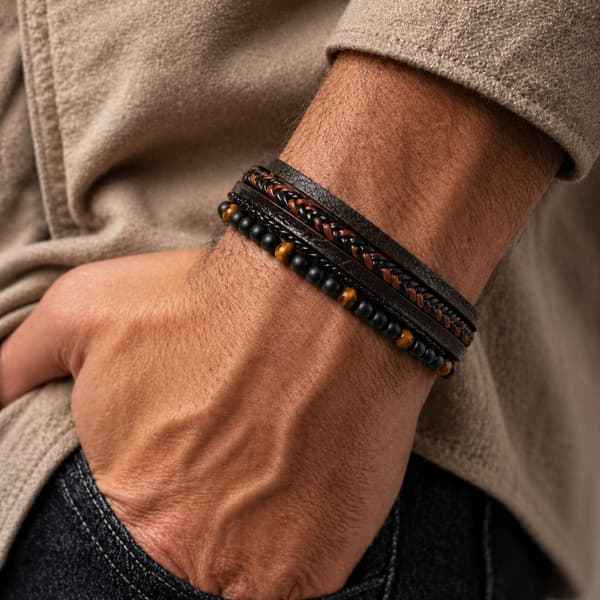 Herrflätat läderarmband justerbart tigeröga 19-23cm gåva