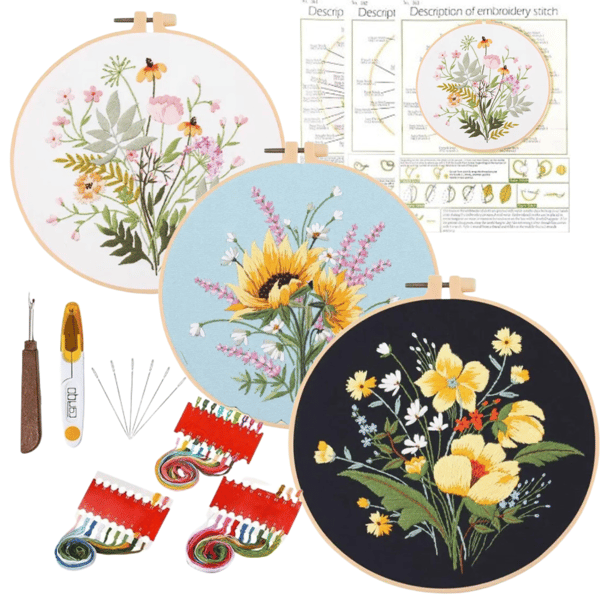 3-delat broderikit med gula blommor