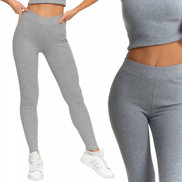 Dameleggings i bomuld med bred elastisk linning, elastisk pasform, MORAJ L GRÅ