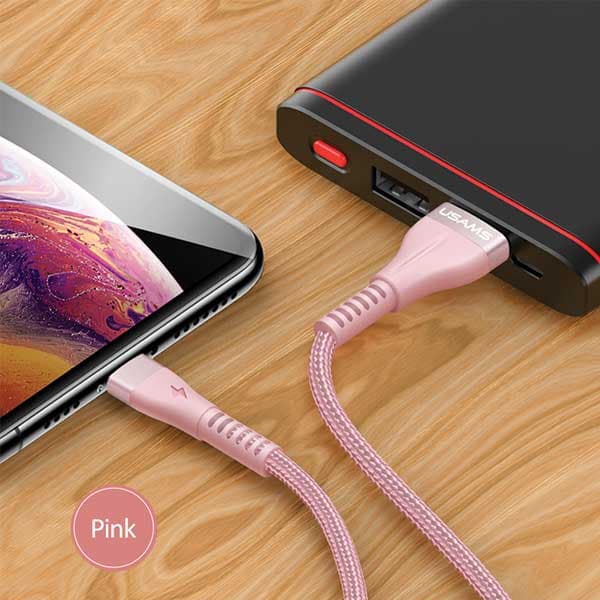 USAMS Flätad U33 USB-A till Lightning-kabel 1,2 m 2A Rosa