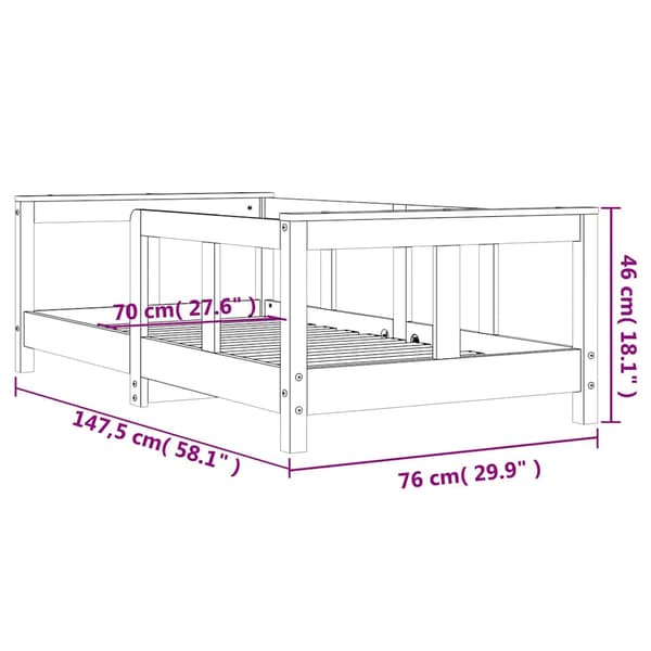 vidaXL Barnsängram vit 70x140 cm furu