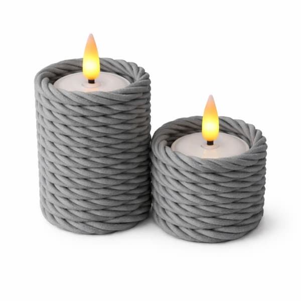 Grå värmeljusstakar, set om 2, tvinnade, japandi boho