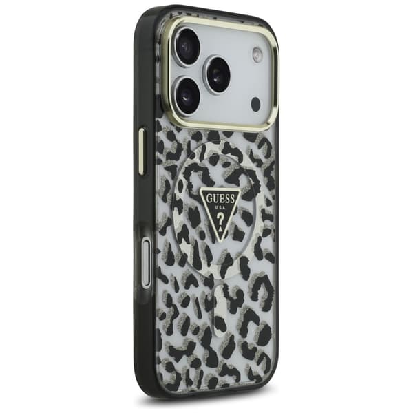 Guess Leopard Glitter MagSafe-etui til iPhone 17 Pro, sort