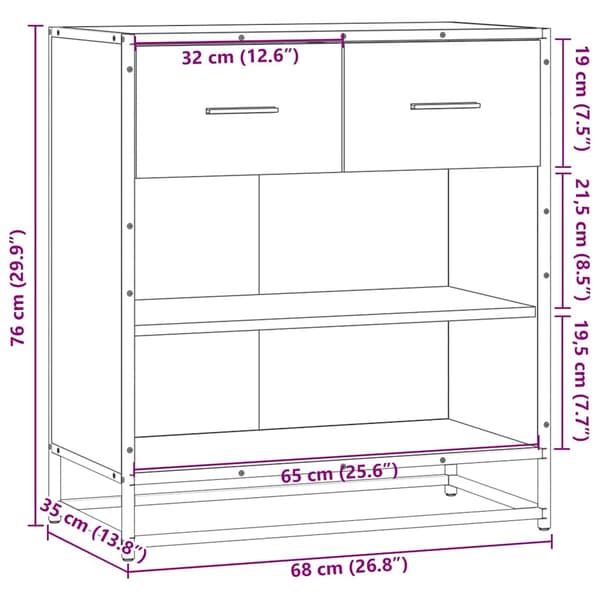 vidaXL kommode, sort, 68x35x76 cm, træ og metal