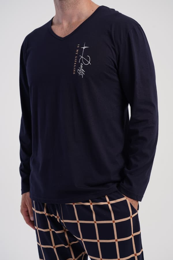 Herrpyjamas i bomull Vienetta 2XL långärmade långbyxor Loose Nice