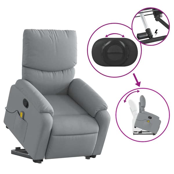 vidaXL Lyftbar massagefåtölj ljusgrå tyg