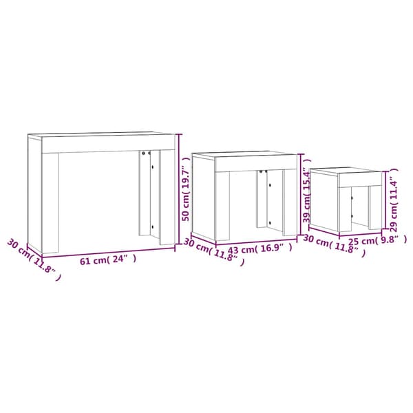 vidaXL 3-pack slitsbord, Sonoma ek