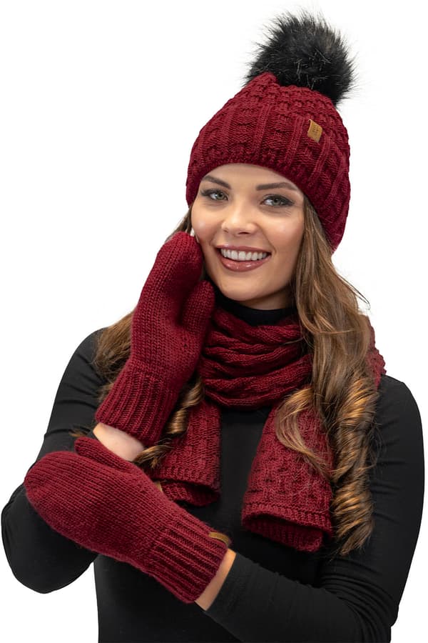 Vivisence 7015R Vinröda UNI Stickade Vantar med 1 Finger