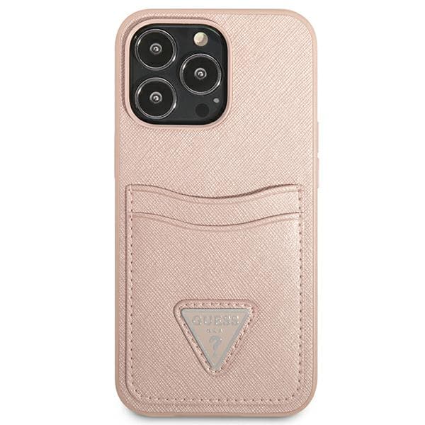 Guess Saffiano Triangle Logo Cardslot-etui til iPhone 13 Pro / 13, pink