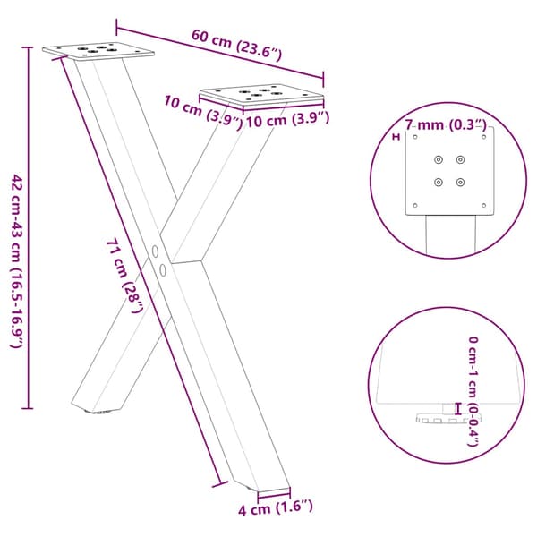 vidaXL X-formede sofabordsben 2 stk. antracit