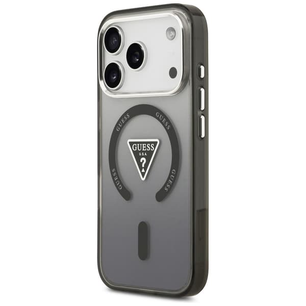 Guess IML Gradient Triangle Logo MagSafe -kotelo iPhone 17 Prolle, musta