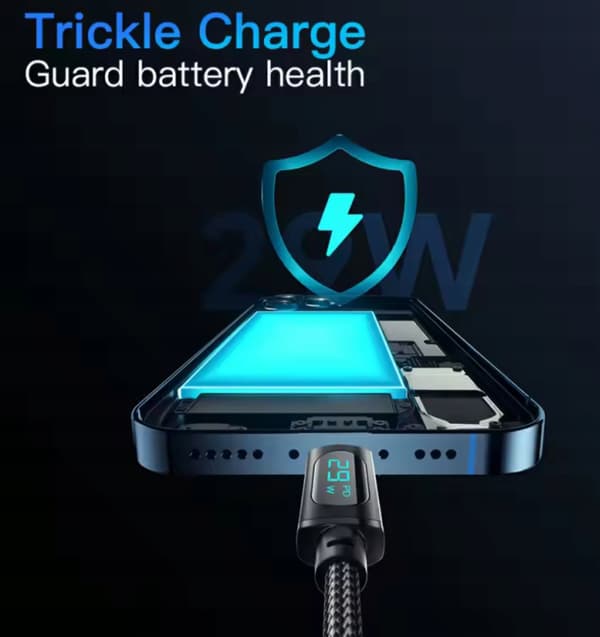 Essager 2m USB C Pd til belysningskabel til iPhone wattmeter LCD Fast 29W