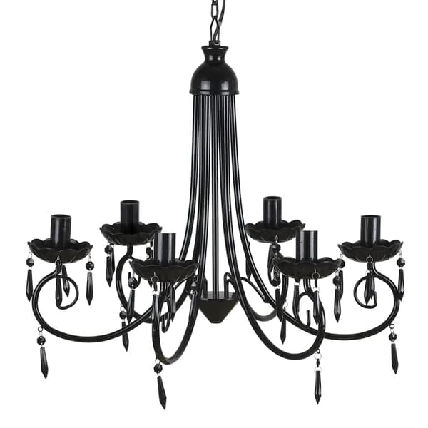 Seksarmet lysekrone, elegant, sort
