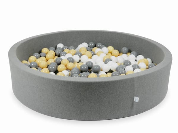 Tør grå pool 130x30 med 600 bolde: hvid, grå, beige