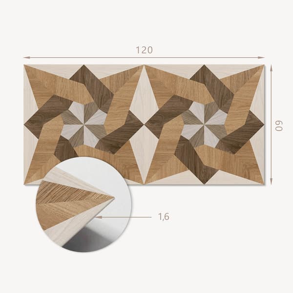 Selvklæbende vinyltrykt panel 120x60 cm polygonal træmosaik
