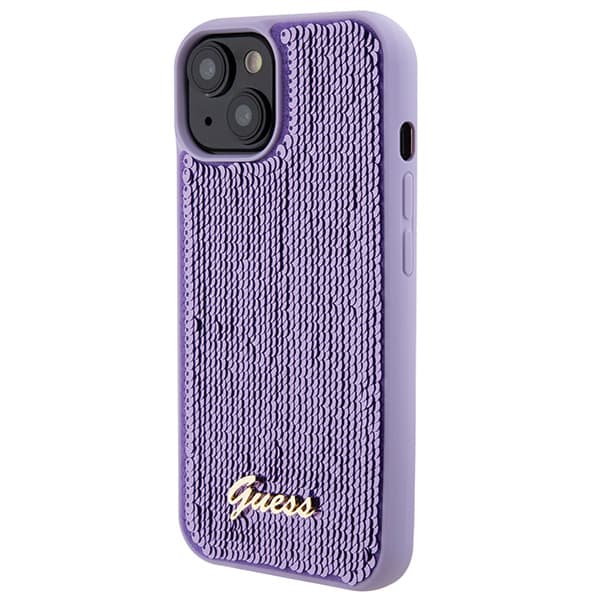Guess Sequin Script Metal-skal till iPhone 15, lila/lila
