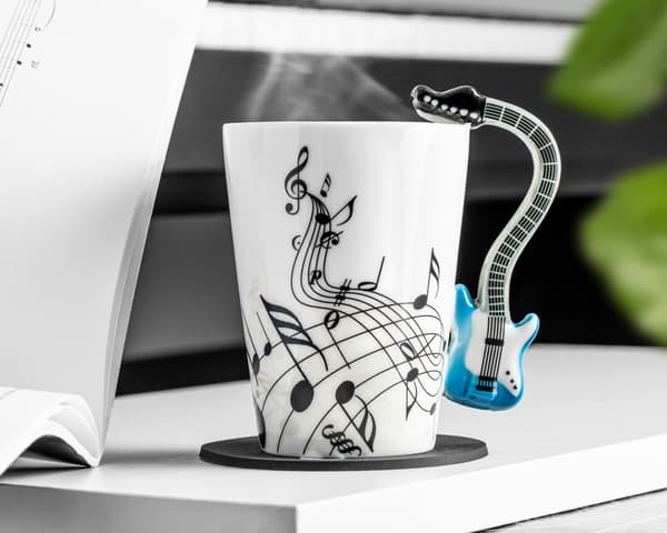 Musikduo-set - BLÅ ELGITARRMugg + underlägg