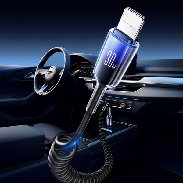 USB-C Spiralkabel - iPhone Lightning Crystal-Clear Series 30W 1,5m - Sort