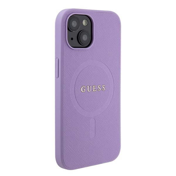 Guess Saffiano MagSafe-etui til iPhone 15 Plus, lilla