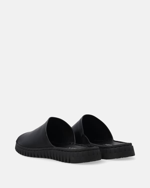 Sorte læderflip-flops til kvinder med bredt skaft Sorte læderflip-flops til kvinder med bredt skaft 37