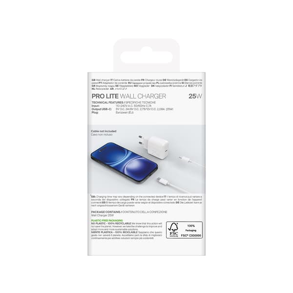 USB-C strømforsyning 25W vægoplader - Hvid