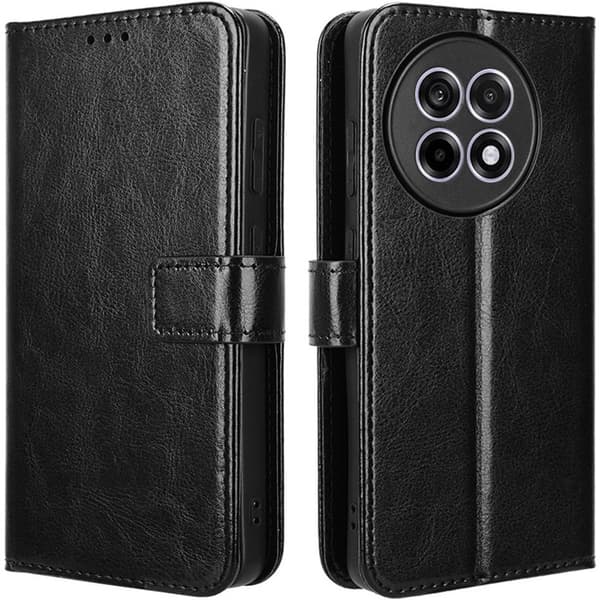 Crazy Horse Pung Flip-etui til OnePlus 13R, Sort
