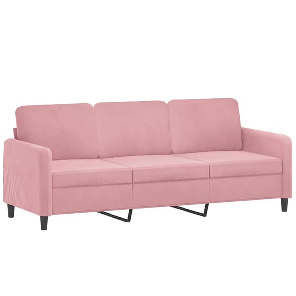 vidaXL 3-sitssoffa med kuddar, rosa, 180 cm, sammet