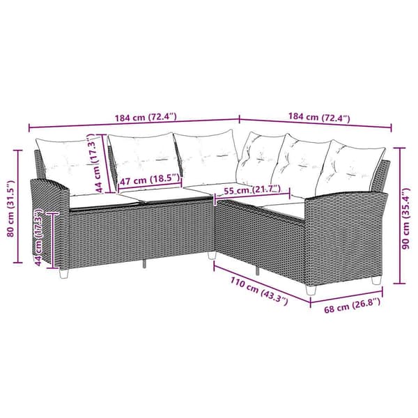 vidaXL L-formet sofa med hynder sort polyrattan