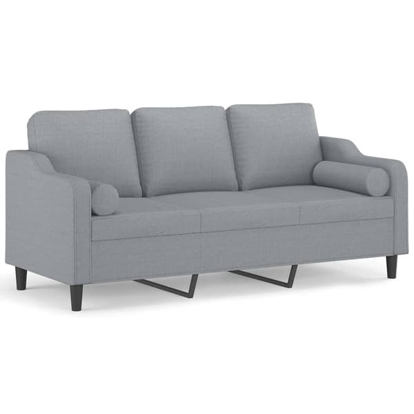 vidaXL 3-sitssoffa med kuddar, ljusgrå, 180 cm, tyg